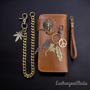 Billetera larga para hombre, tarjetero, billetera larga plegable para motociclista, billetera unisex estilo western, billetera delgada de cuero larga, billetera de cadena larga para hombre