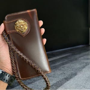 Billetera larga para hombre, tarjetero, billetera larga plegable para motociclista, billetera unisex estilo western, billetera delgada de cuero larga, billetera de cadena larga para hombre