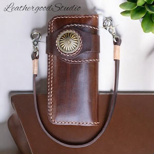 Handgefertigte Lederkette Brieftasche, Herren Bifold Brieftasche, Leder Biker Brieftasche Kette, Motorrad Brieftasche, Leder Geschenk für Männer, Geschenk für Papa