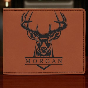 Deer Hunter Wallet, Personalized Genuine Leather Wallet for Men, Hunting Gift for Him, Husband, Boyfriend, Custom Men&#39;s Wallet Gift