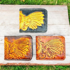 Handmade Leather Wallet, Indigenous Chief Wallet, Bifold Wallet, Western Cowboy Wallet, Anniversary Gift for Him, Gift for Men, Gift for Dad