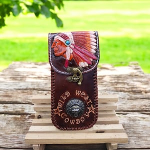 Leather Cell Phone Holster, Belt Clip iPhone Case, Brown Leather Phone Pouch, iPhone 16 15 14 13 12 11 Pro Holster, Vertical Belt Phone Case