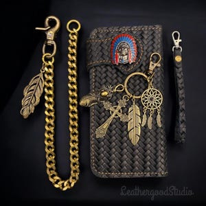Billetera larga para hombre, tarjetero, billetera larga plegable para motociclista, billetera unisex estilo western, billetera delgada de cuero larga, billetera de cadena larga para hombre