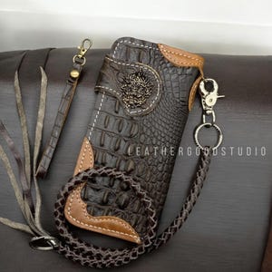 Cartera de cadena de cuero hecha a mano, billetera plegable para hombre, cadena de billetera de cuero para motociclista, billetera para motocicleta, regalo de cuero para hombres, regalo de San Valentín