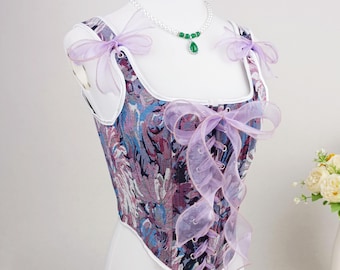 Romantic Purple Corset Top, CottageCore Renaissance Corset Top, Fairy Floral Corset, Lacing Bustier Corset, Victorian Corset Bodice Costume