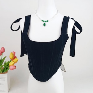 Black Corduroy Corset Top, Retro Renaissance Corset Top, Overbust Back Lacing Corset, Custom Plus Size Corset Bodice, Medieval Ren Faire Top