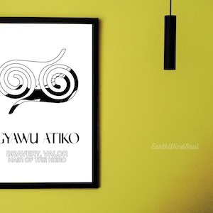 Instant Download: Adinkra Symbol GYAWU ATIKO  Black and White with Name and Meaning, Ink Series