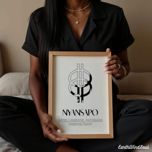 Instant Download: Adinkra Symbol NYANSAPO  Black and White with Name and Meaning, Ink Series
