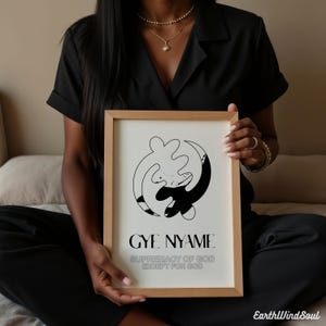 Instant Download: Adinkra Symbol GYE NYAME  Black and White with Name and Meaning, Ink Series