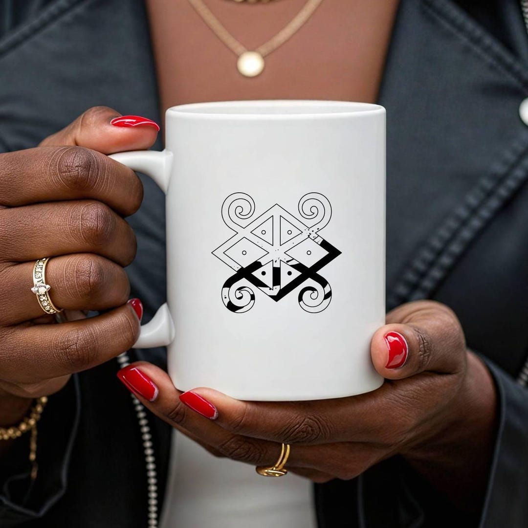 Adinkra Symbol Coffee Mug, Black Ink Series, Cultural Design Ceramic ...