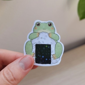 Pegatina de rana y Onigiri, pegatina de Onigiri, pegatina de rana linda, pegatina de animales, pegatina Kawaii, pegatina deco, pegatina hecha a mano, comida japonesa
