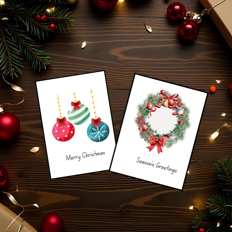 Printable Christmas Card Set: Foldable Holiday Greeting Templates (PDF ...