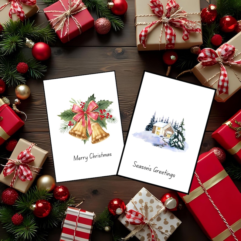 Printable Christmas Card Set: Foldable Holiday Greeting Templates (PDF ...