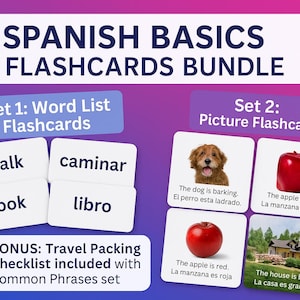Spanish Basics for Beginners |PDF | English Spanish Learning Cards | Preschool Homeschool ESL Resource | Kids Language Activity
