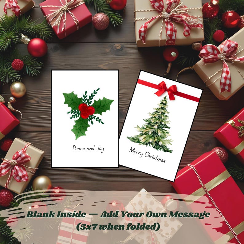 Printable Christmas Card Set: Foldable Holiday Greeting Templates (PDF ...