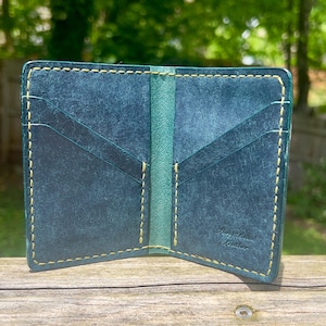 Carteira de couro EDC – The Drifter Dual | Dobrável em couro integral feito à mão | Porta-cartões fino | Carteira com bolso frontal resistente da Long Road Leather
