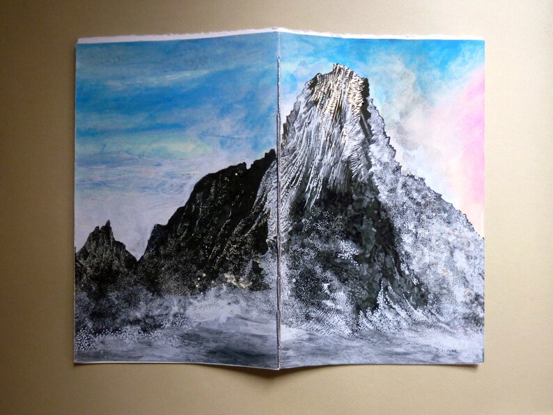 Mountains in Norway : Reine i Lofoten Boutique Notebook/Sketchbook with Giclee Cover White Amatruda Handmade Paper Silver Waxed Thread 画像 1