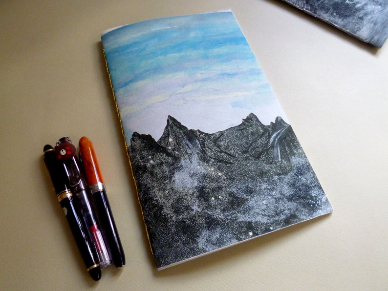 Mountains in Norway : Reine i Lofoten Boutique Notebook/Sketchbook with Giclee Cover White Amatruda Handmade Paper Gold Waxed Thread image 1