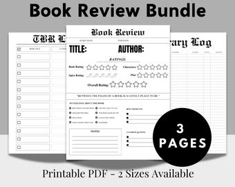 Reading Journal Book Review - Book Review Reading Log - Printable Book Review Trio - Downloadable Book Journal - Library Log - Book Review