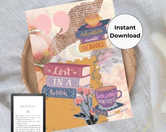Vintage Printable Kindle Insert - Downloadable Kindle Design - Kindle Insert For Clear Case - Printable Kindle Accessory - Bookish