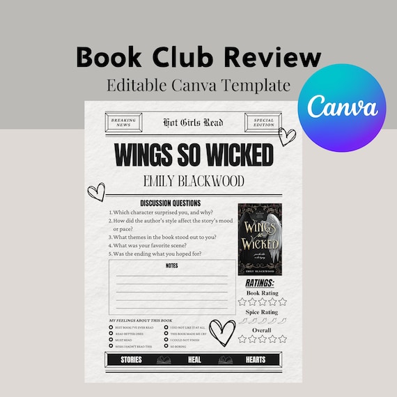 Newspaper Book Template - Editable Book Club Guide - Book Club Printable - Book Review - Book Club Review - Book Club Discussion Template