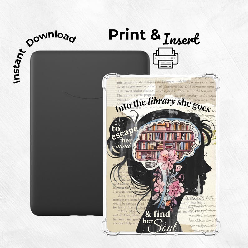 Into the Library She Goes Printable Kindle Insert - Instant Kindle ...