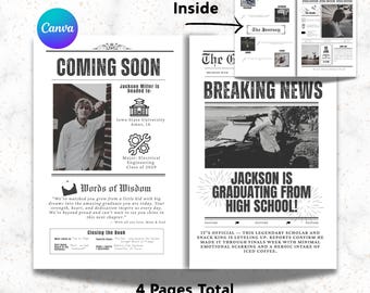 Editable Graduation Newspaper Canva Template - Custom Graduation Newspaper Template in Canva - Editable Canva Newspaper Template