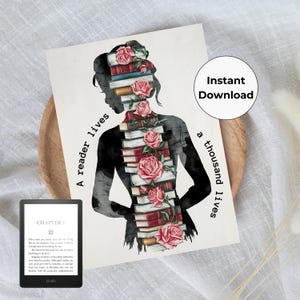 A Reader Lives A Thousand Lives Printable Kindle Insert - Downloadable Kindle Insert - Kindle Insert Design - Kindle Decor for Clear Case