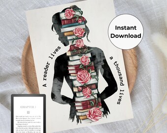 A Reader Lives A Thousand Lives Printable Kindle Insert - Downloadable Kindle Insert - Kindle Insert Design - Kindle Decor for Clear Case