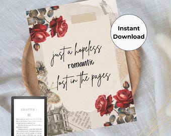 Hopeless Romantic Kindle Insert Printable - Printable Kindle Insert - Downloadable Kindle Insert - Kindle Insert Design - Kindle PNG