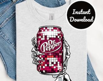 Disco Cherry Soda PNG - Sparkly Dr. Pepper Design For T-Shirt - Pop PNG - Trendy Designs For Shirts - Retro Dr. Pepper Design - Skeleton PNG