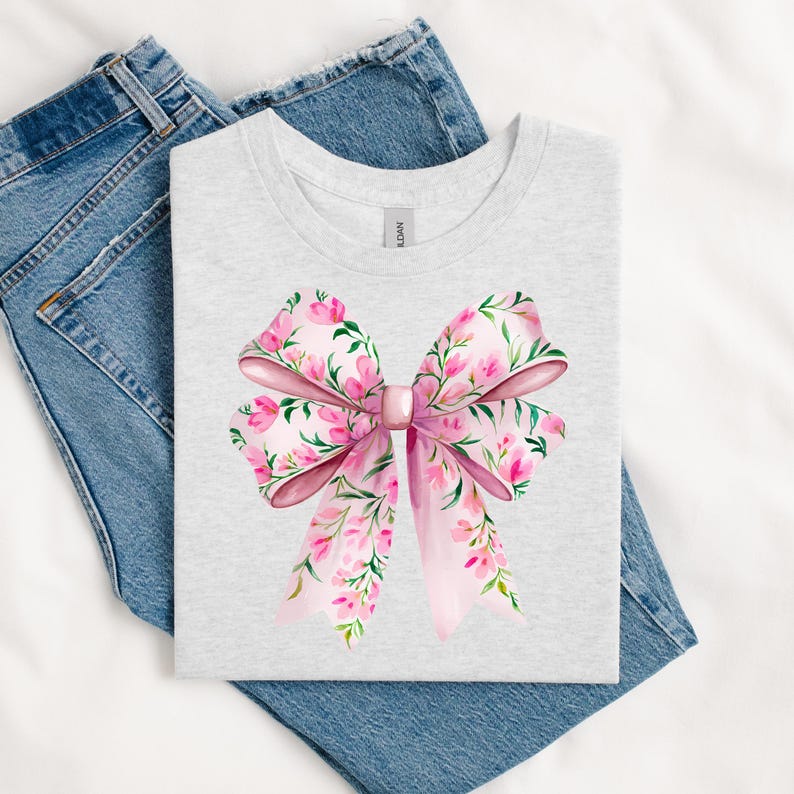 Pink Watercolor Floral Bow PNG - Coquette Design - Floral Bow PNG - Downloadable PNG Design For T-Shirts - Flower Design - Dainty Bow Design image 9