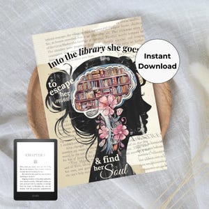 In die Bibliothek geht sie Kindle druckbare Einlage - Instant Kindle Einlage - Herunterladbare Kindle Einlage - Kindle Insert Design - Kindle PNG