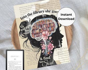 Into the Library She Goes Printable Kindle Insert - Instant Kindle Insert - Downloadable Kindle Insert - Kindle Insert Design - Kindle PNG