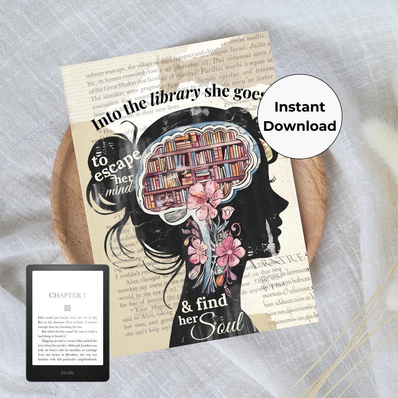 Into the Library She Goes Printable Kindle Insert - Instant Kindle ...