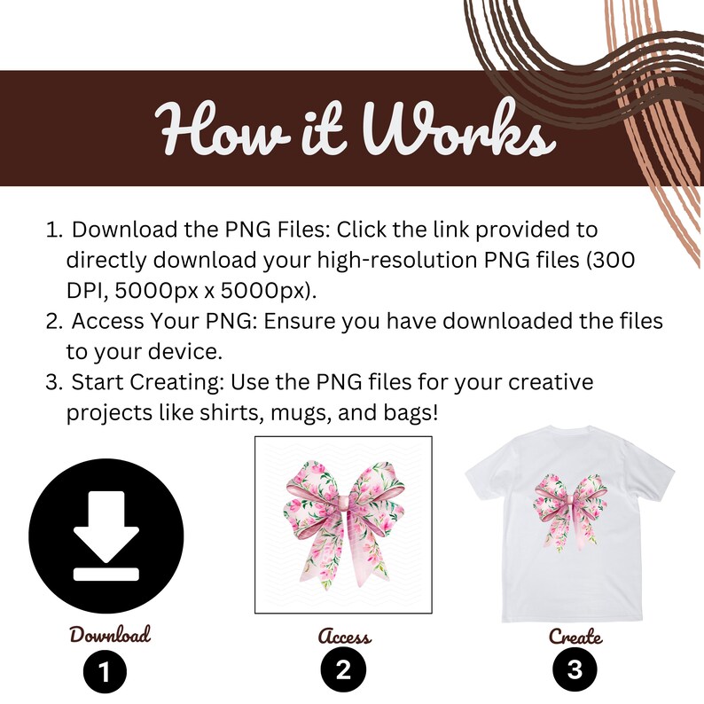 May include: How it works: Download high-resolution PNG files (300 DPI, 5000px x 5000px) of a pink floral bow, access the files on your device, and create projects like shirts, mugs, and bags.