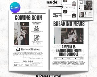 Editable Graduation Newspaper Canva Template - Custom Graduation Newspaper Template in Canva - Editable Canva Newspaper Template