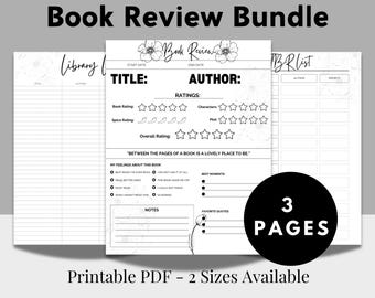Floral Book Review Download - Printable Book Review Template - Book Reading Log - Book TBR List - Reading Journal Printable Pages