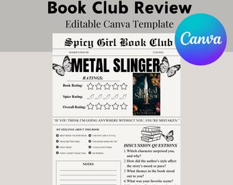 Book Review Template - Editable Book Club Guide - Book Club Printable - Book Review - Book Club Notes  - Book Club Discussion Template