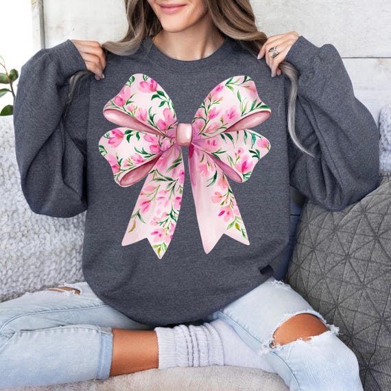 Pink Watercolor Floral Bow PNG - Coquette Design - Floral Bow PNG - Downloadable PNG Design For T-Shirts - Flower Design - Dainty Bow Design