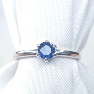 GENUINE Blue Sapphire Ring, Premium Sterling Silver Ring, Gift for-Her, Siver Solitaire, USA-Made, Size 7.75 (resizable)