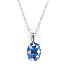 ROYAL Blue Sapphire Pendant Necklace, Large Genuine Sapphire, Solid 14K White Gold Setting, USA Made