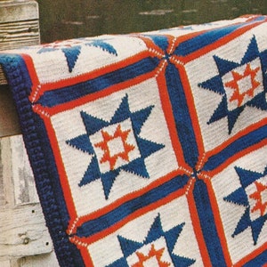 Modello afgano lavorato a maglia con stelle e barre anni &#39;70, modello di maglia digitale