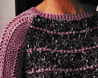 Women's Short Sleeve Sweater Knitting Pattern: Ribbon Yarn Top (Digital Pattern)