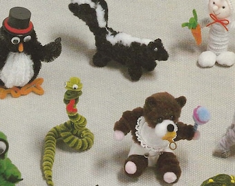 Vintage Kappie Kritters PDF Folleto de patrones, 38 patrones de animales Pom Pom y Chenille