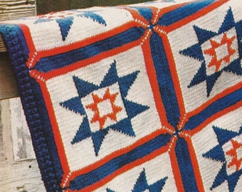 1970s Stars and Bars Knitted Afghan Pattern, Digital Knitting Pattern