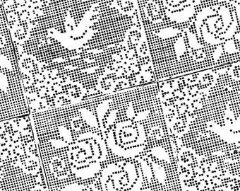 1940s Filet Crochet Dove and Rose Bedspread Squares, Digital Crochet Pattern