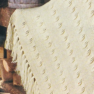 70s Leaf Knitted Afghan Pattern, Digital Knitting Pattern