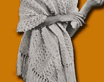 1953 Crochet Hairpin Lace Shawl or Stole Pattern, Digital Crochet Pattern