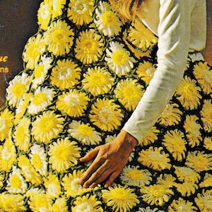 Può includere: Uno schema a uncinetto per una coperta afgana di margherite gialle e bianche. Il modello si chiama "L'Afghan Magnifique" ed è di Studio Twelve, modello #364.